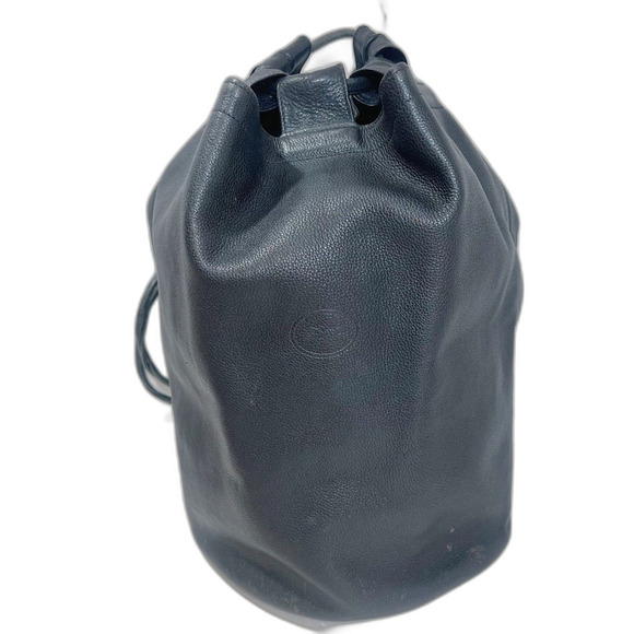 Longchamp RARE Vintage 90s Black Leather Drawstring Backpack Bag - Picture 2 of 15